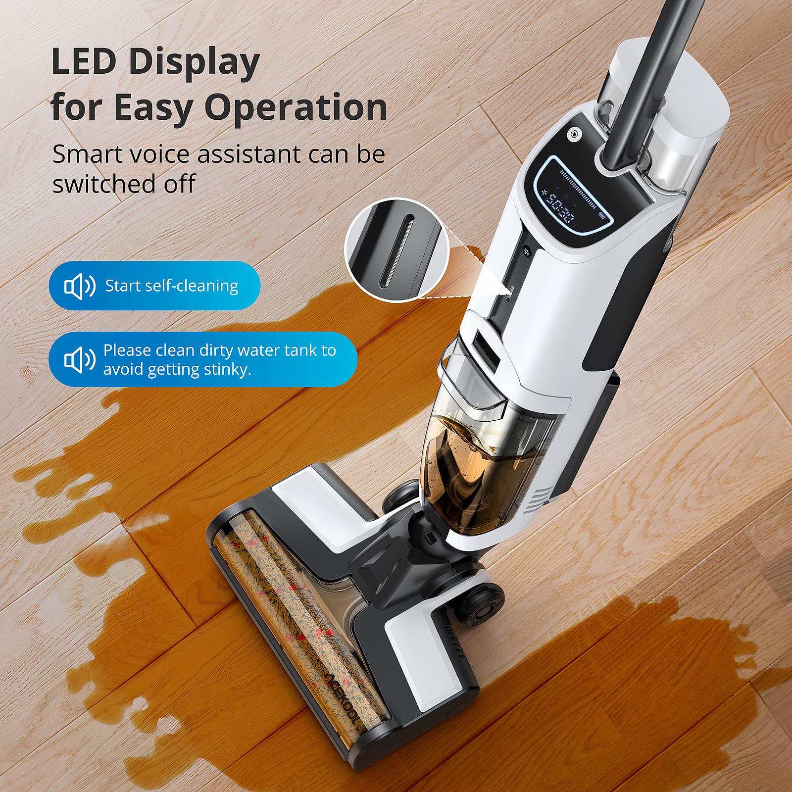 Cordless Wet Dry Vacuum Cleaner, Hardwood Floor Cleaner Vacuum Mop All in  One with Self-Cleaning & Air Drying, LED Display, Smart Voice Assistant