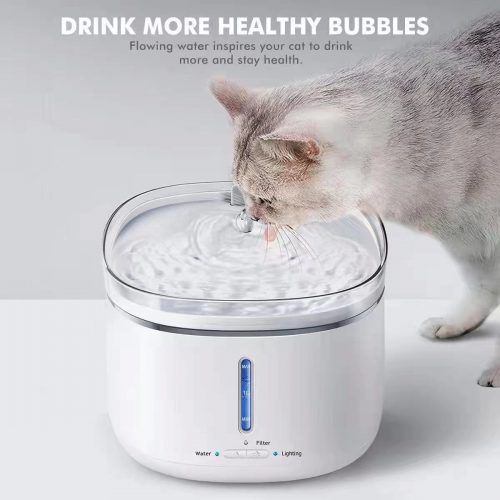 Cat Water Fountain Stainless Steel, 84oz/2.5L Pet Water Fountain with LED Night Light, Automatic Drinking Fountain for Cats, Dogs and Other Pets